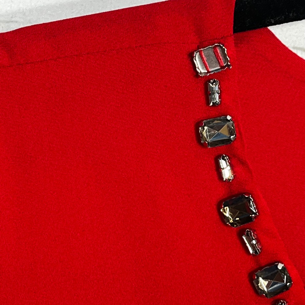 New Directions Womens Red Embellished Jewel Neck Bishop‎ Sleeve Blouse Size L - Picture 5 of 8
